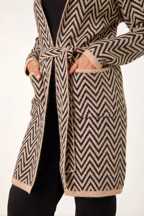 Roman Beige Chevron Knit Cardigan - Size 18 Image 4
