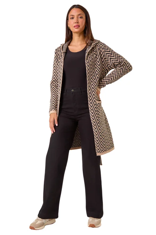 Roman Beige Chevron Knit Cardigan - Size 18 Image 2