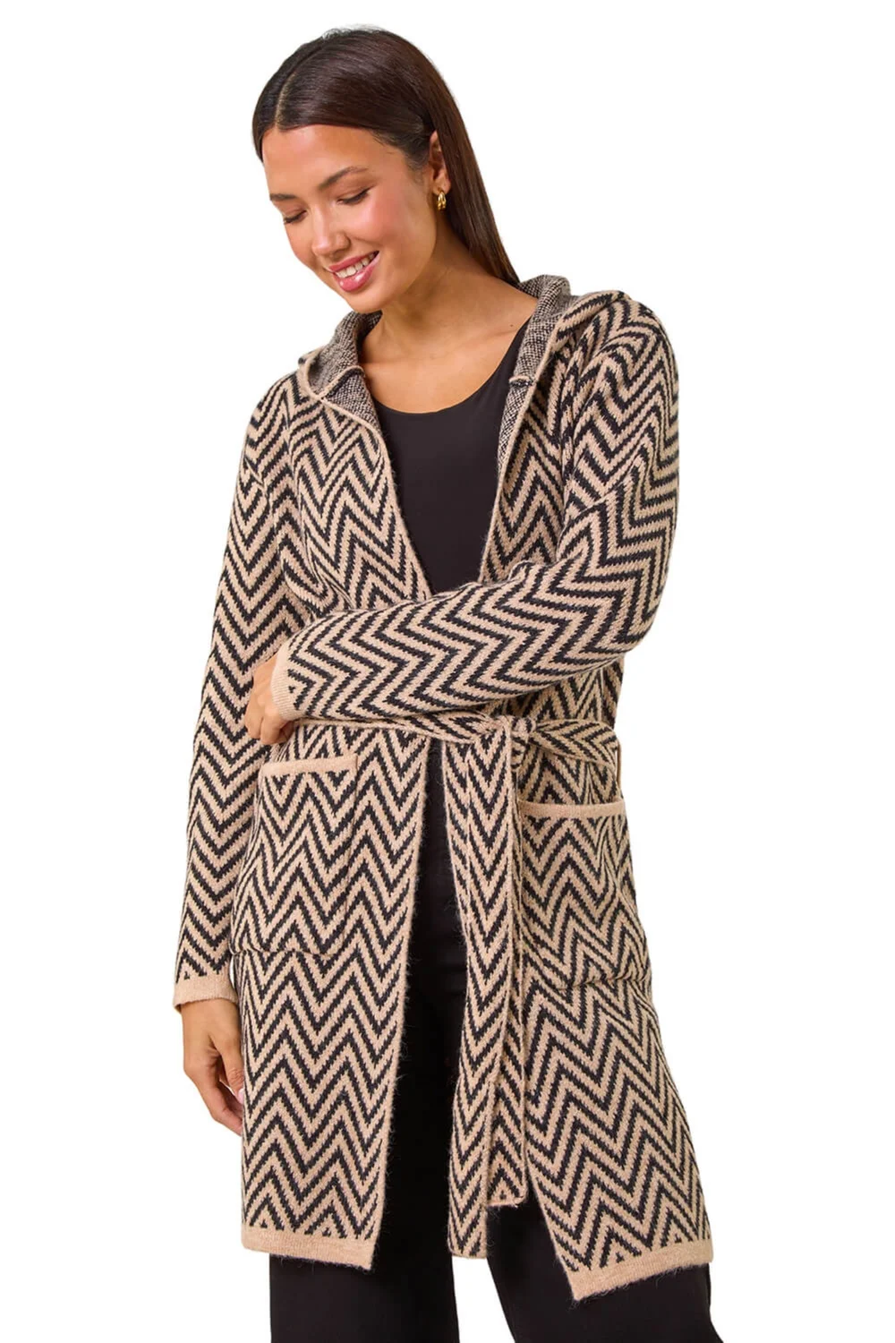 Roman Beige Chevron Knit Cardigan - Size 18 Image 1