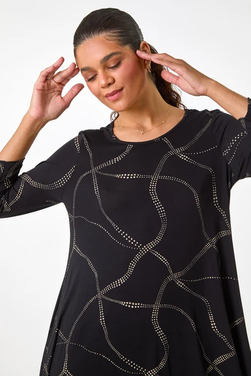 Roman Tan Abstract Print Hanky Hem Stretch Top - 10 Image 4