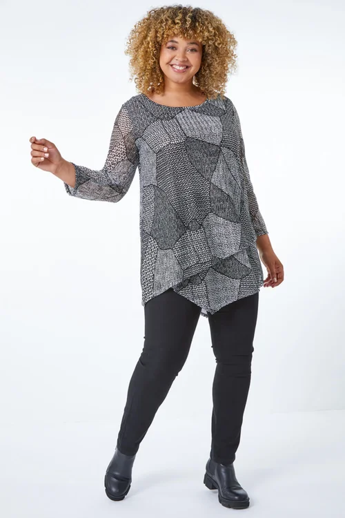 Roman Black Curve Abstract Textured Top - 16 Image 2