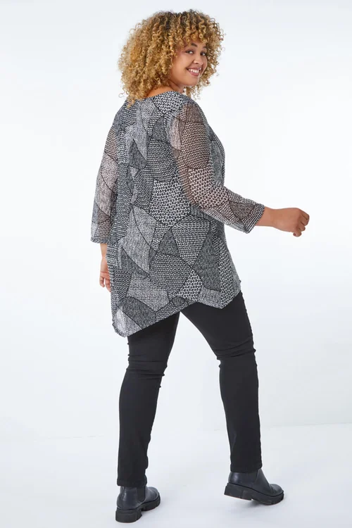Roman Black Curve Abstract Textured Top - 16 Image 3