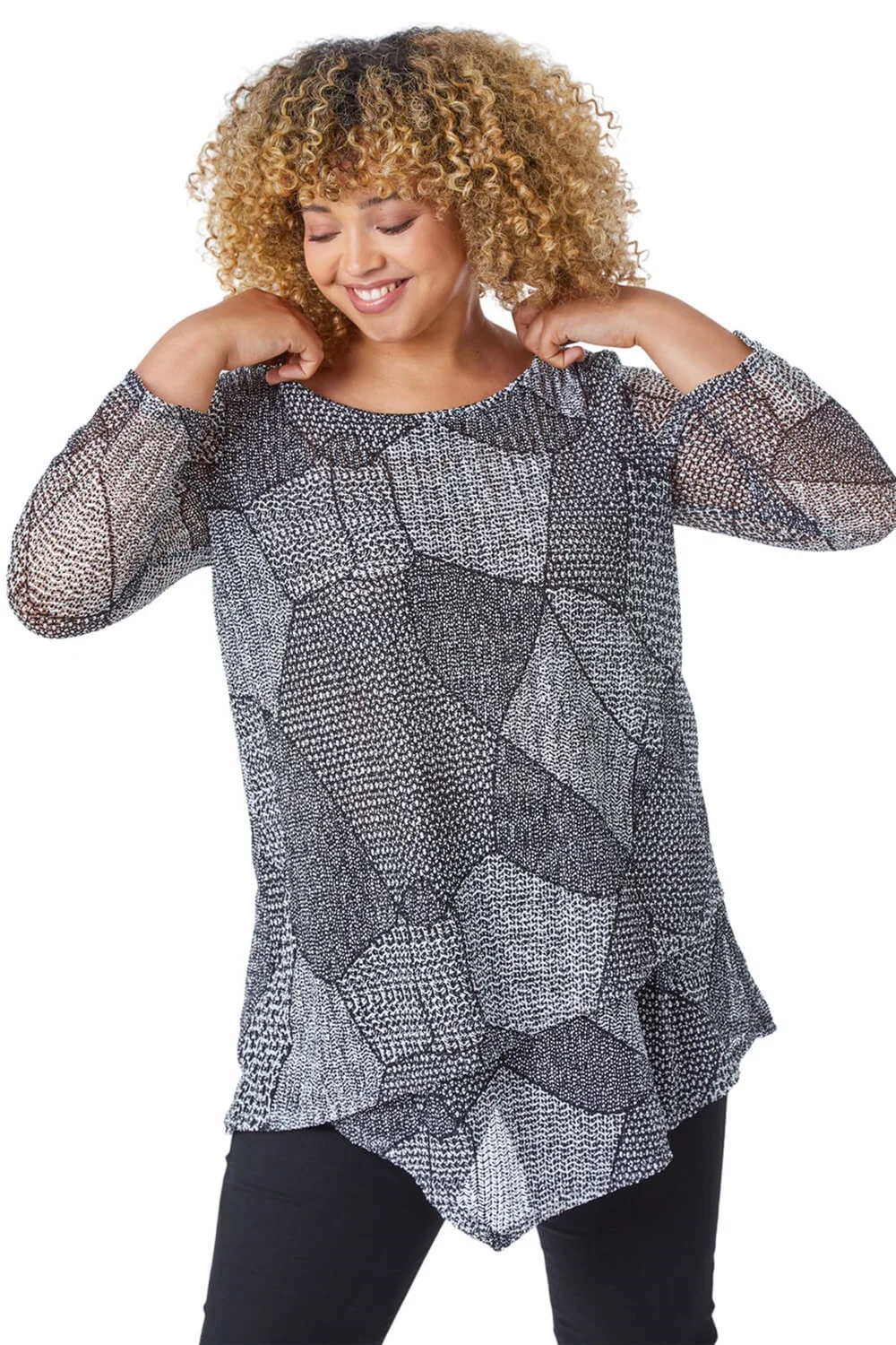 Roman Black Curve Abstract Textured Top - 16 Image 1