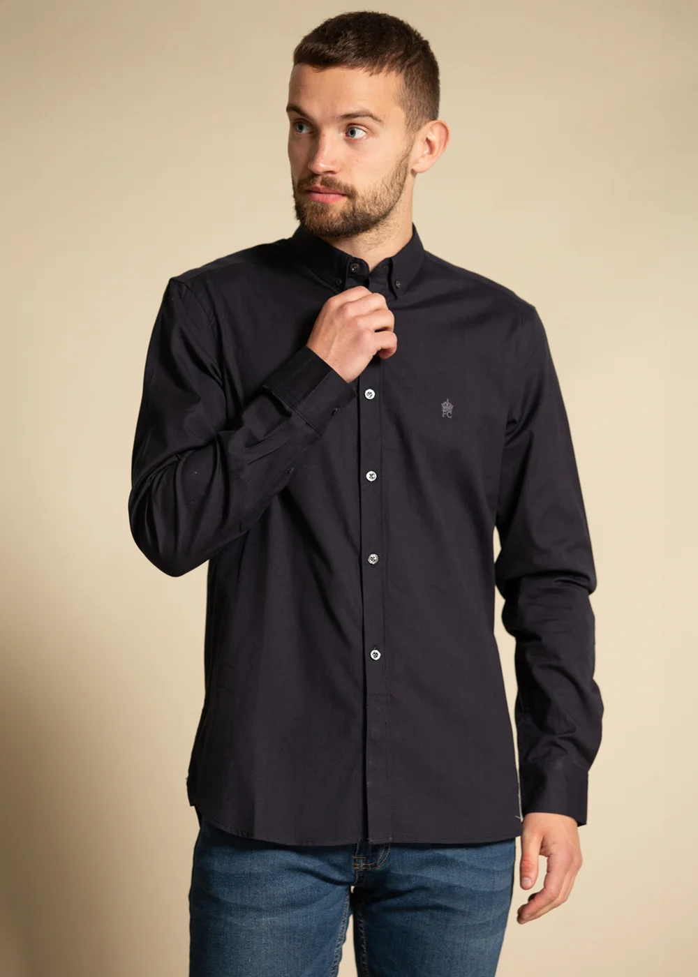 French Connection Navy Cotton Long Sleeve Oxford Shirt - S Image 1