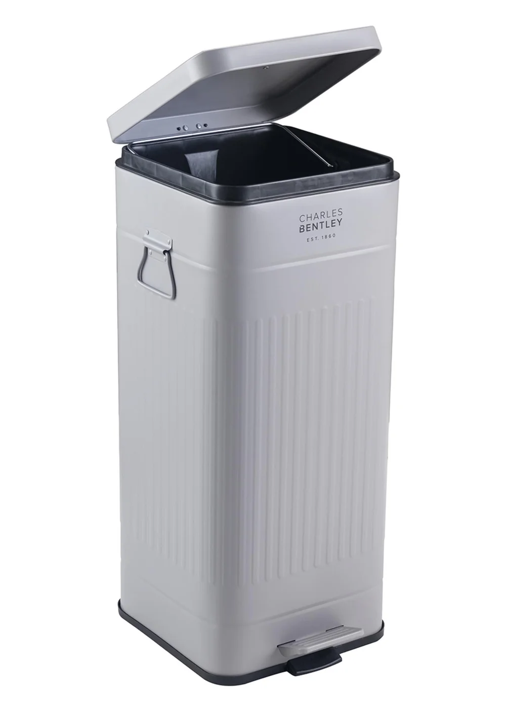 Charles Bentley Grey Retro Steel Square Kitchen Bin Light - One Size Image 3