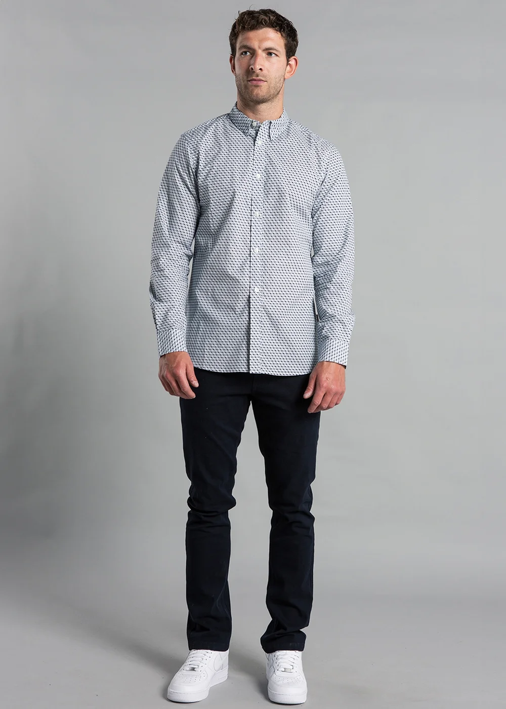 French Connection Navy Cotton Long Sleeve Cube-Design Shirt - S Image 4