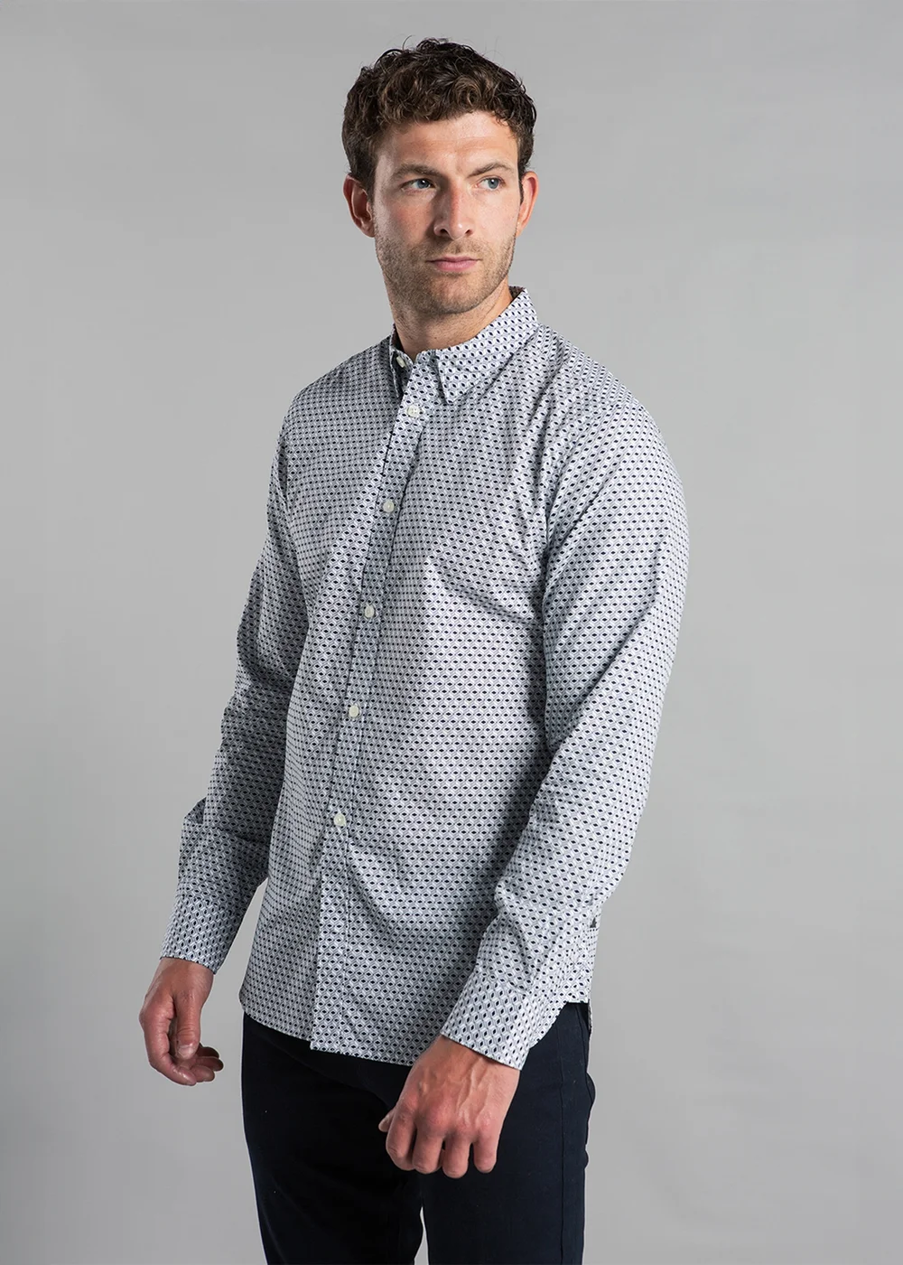 French Connection Navy Cotton Long Sleeve Cube-Design Shirt - S Image 1