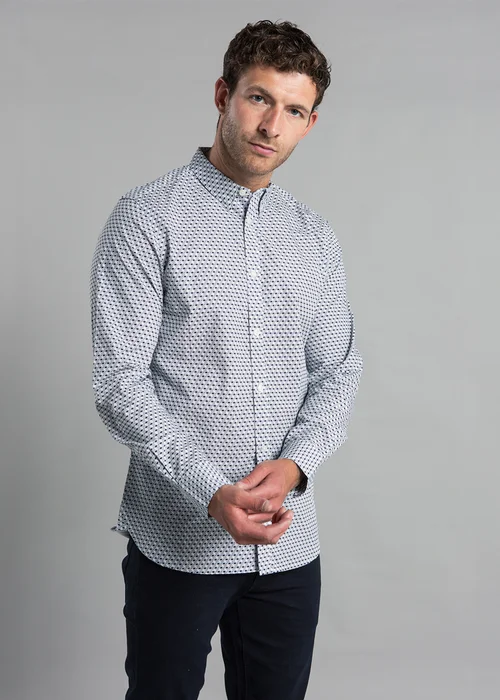 French Connection Navy Cotton Long Sleeve Cube-Design Shirt - S Image 3