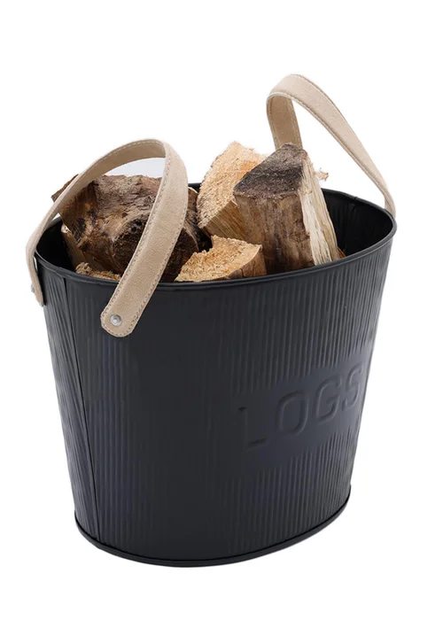 Charles Bentley Spruce Small Leather Handled Fireside Wood Bucket - S Image 1
