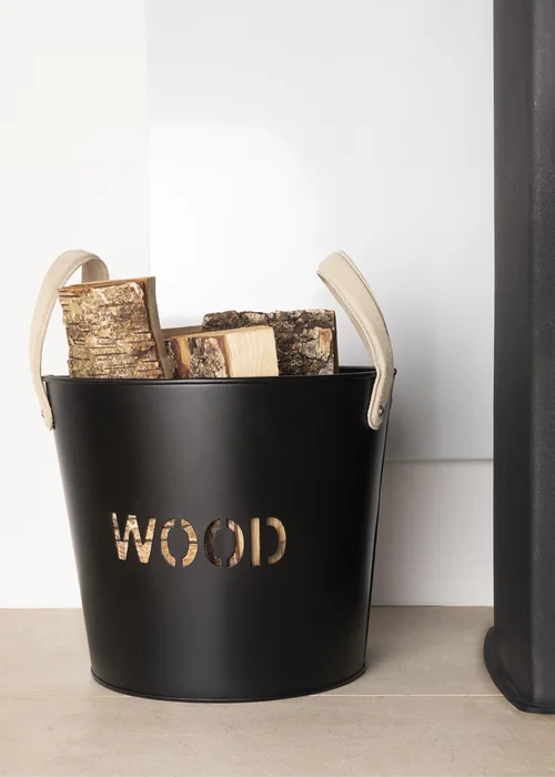 Charles Bentley Rowan Small Leather Handled Fireside Wood Bucket - One Size Image 4