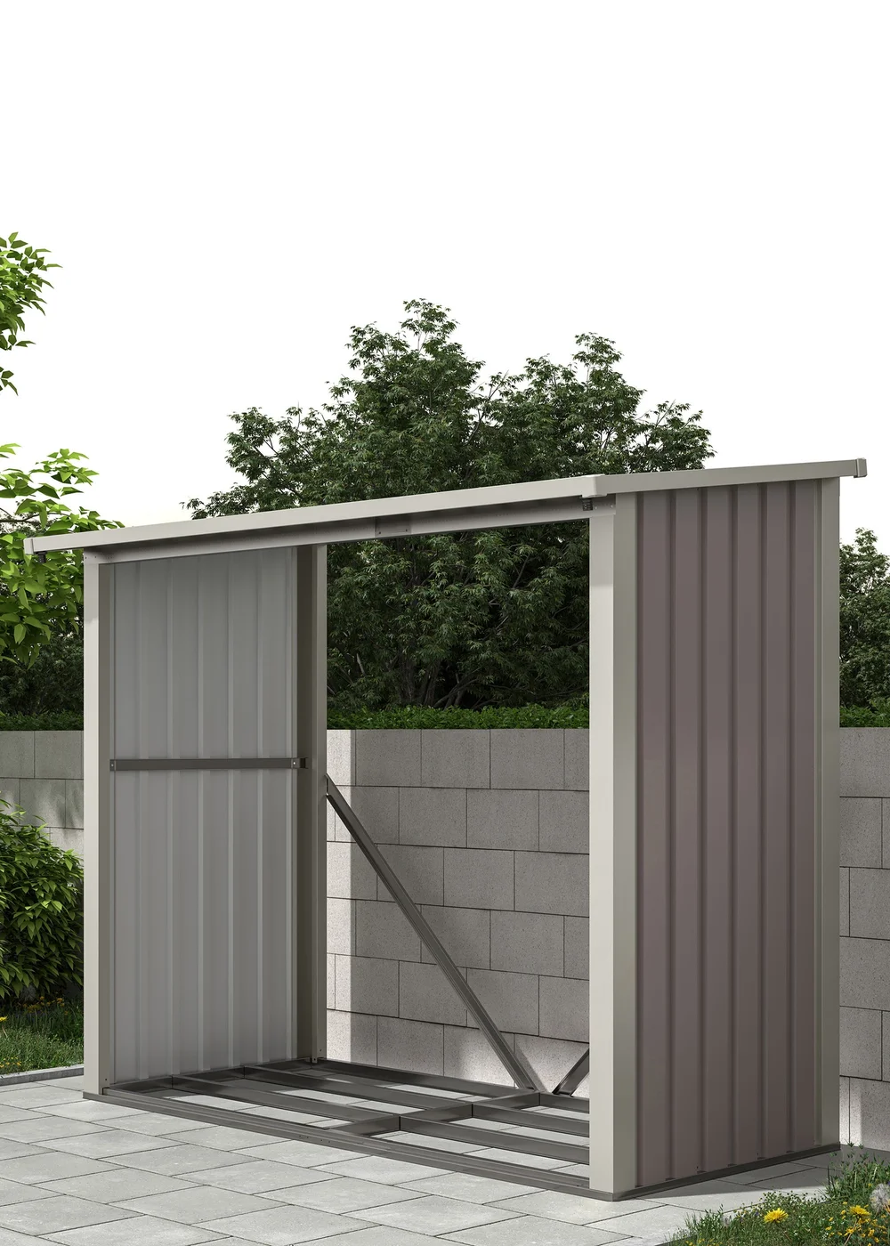 Charles Bentley Metal Log Wood Store Shed - One Size Image 3