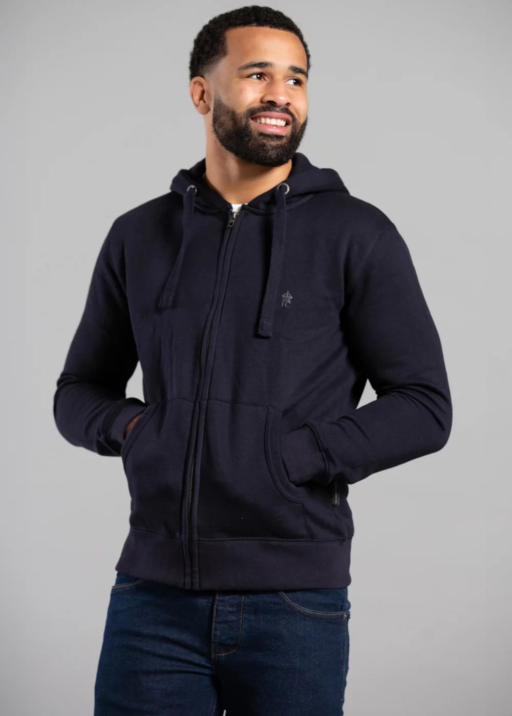 French Connection Navy Cotton Blend Zip Hoody - XS Image 1