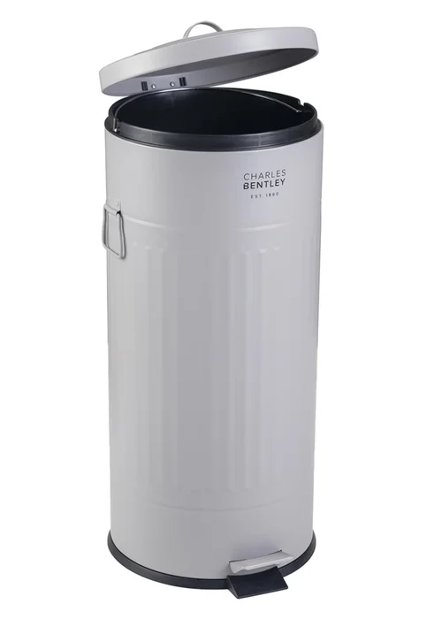 Charles Bentley Light Grey Round Retro Kitchen Pedal Bin - One Size Image 2