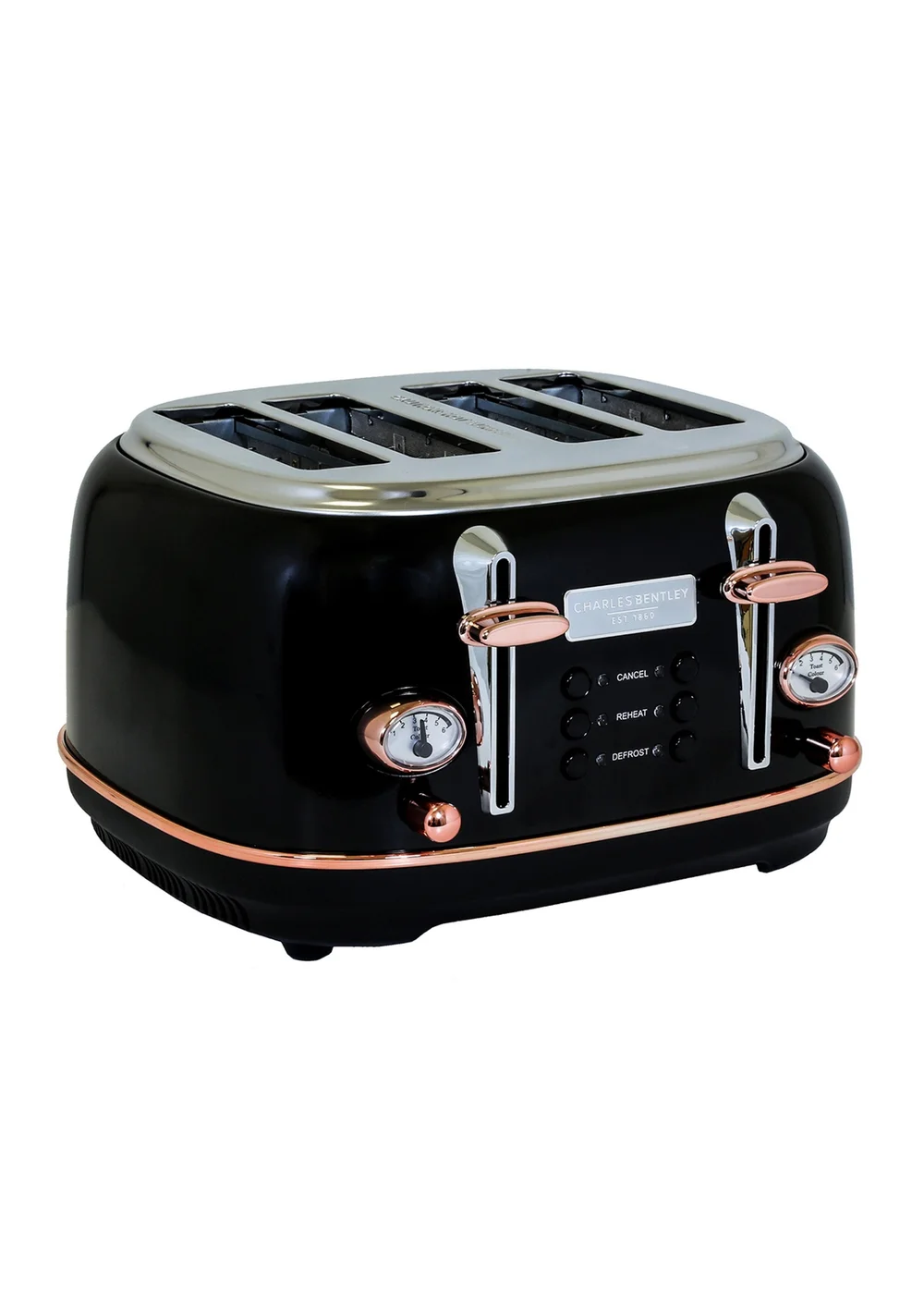 Charles Bentley Toaster Black & Rose Gold (4 Slice) - One Size Image 1