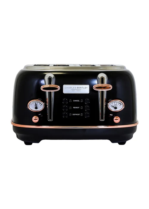 Charles Bentley Toaster Black & Rose Gold (4 Slice) - One Size Image 2