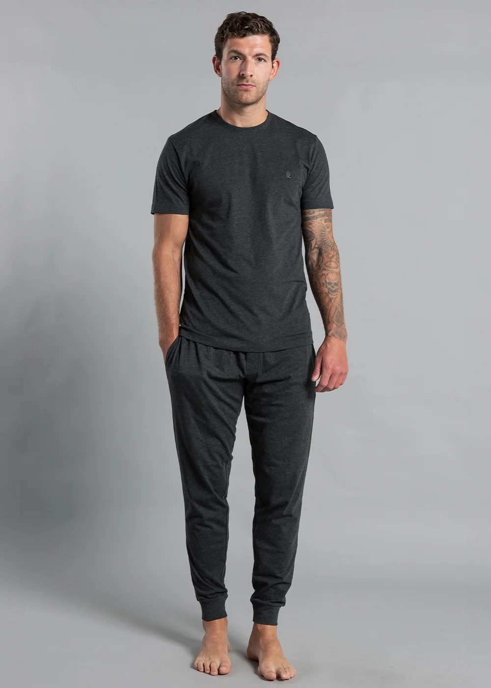 French Connection Charcoal Cotton Blend T-Shirt & Jogger Set - Extra small Image 1
