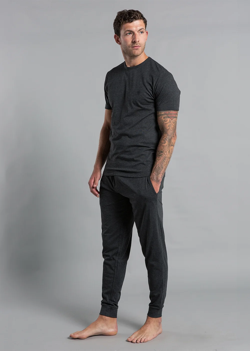 French Connection Charcoal Cotton Blend T-Shirt & Jogger Set - Extra small Image 4