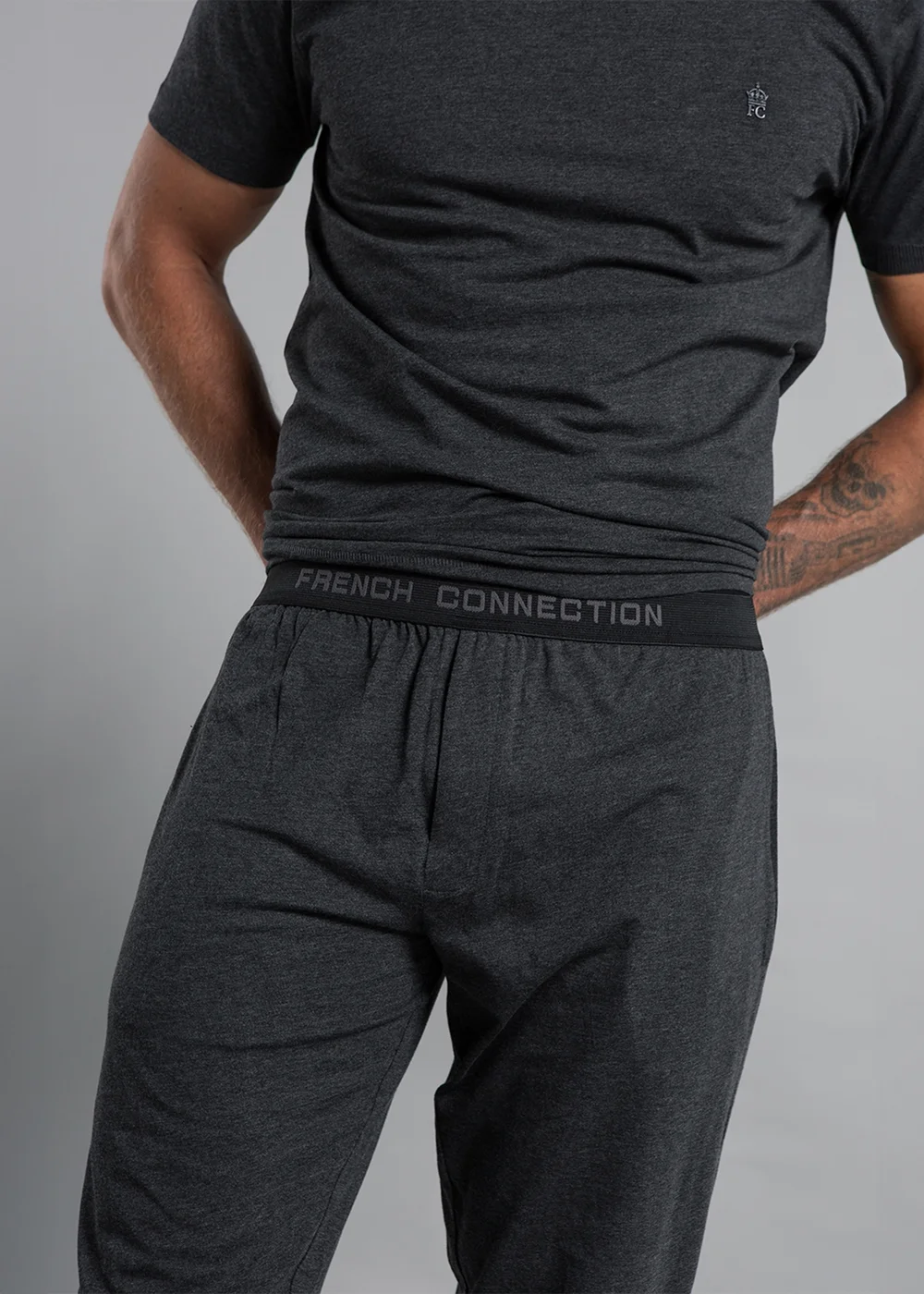 French Connection Charcoal Cotton Blend T-Shirt & Jogger Set - Extra small Image 3