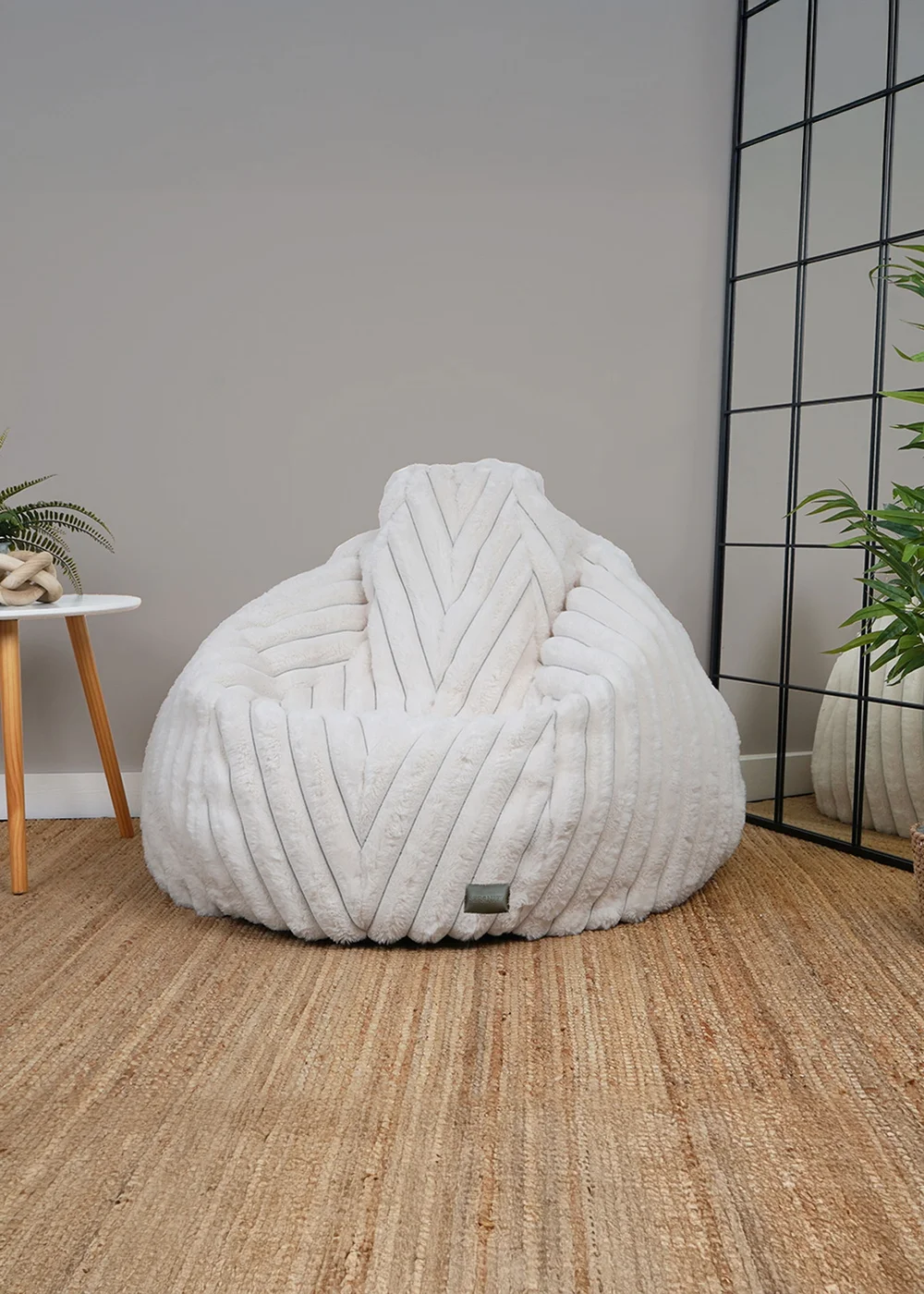 rucomfy Ribbed Faux Fur Slouchbag Ivory Beanbag - One Size Image 1