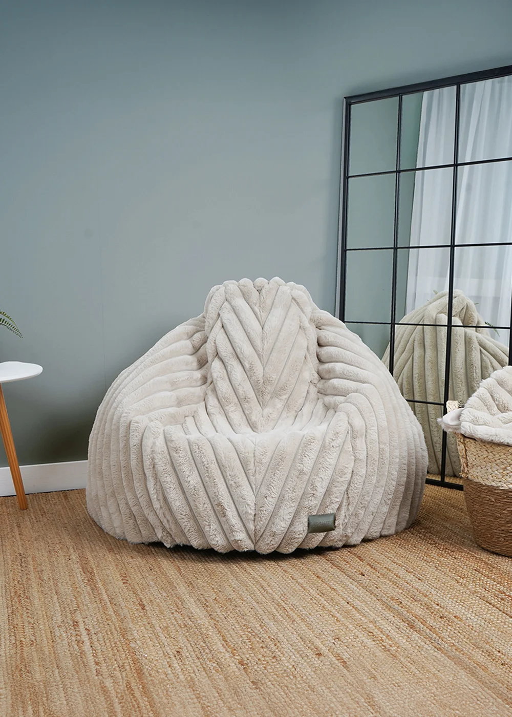 rucomfy Ribbed Faux Fur Slouchbag Cream Beanbag - One Size Image 1