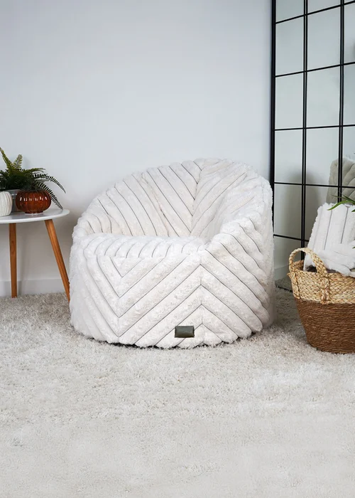 rucomfy Ribbed Faux Fur Zen Chair Ivory Beanbag - One Size Image 3