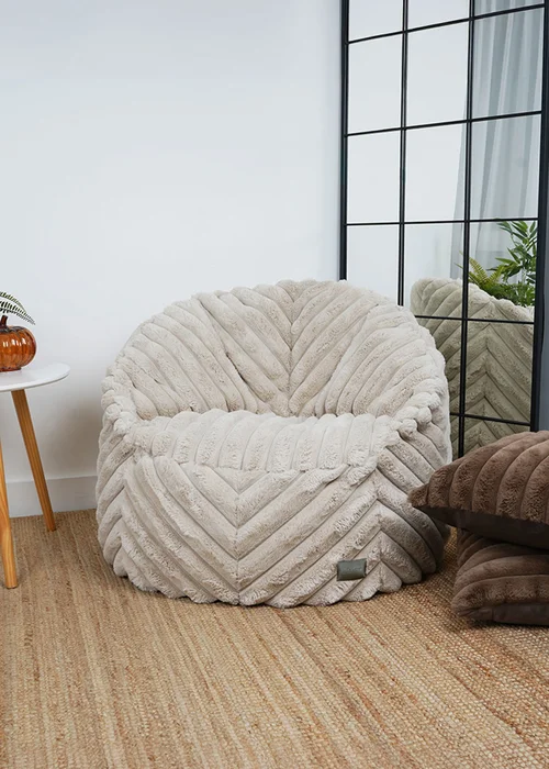 rucomfy Ribbed Faux Fur Zen Chair Cream Beanbag - One Size Image 2