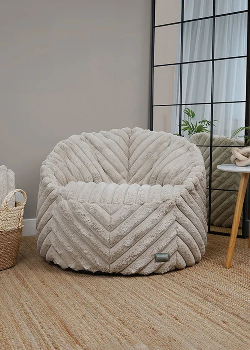 rucomfy Ribbed Faux Fur Zen Chair Cream Beanbag - One Size Image 1