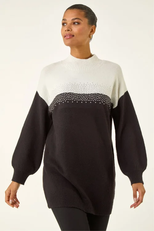 Roman Black Colour Block Sparkly Longline Jumper - 18 Image 1