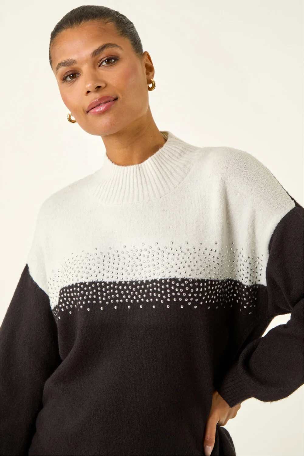 Roman Black Colour Block Sparkly Longline Jumper - 18 Image 4