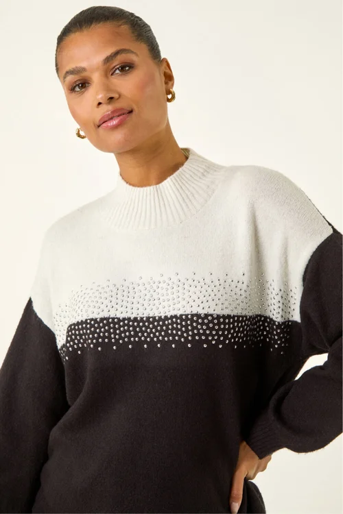 Roman Black Colour Block Sparkly Longline Jumper - 18 Image 4