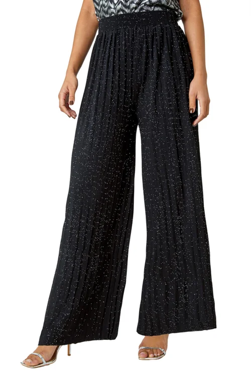 Roman Black Pleated Glitter Stretch Trousers - 24 Image 1