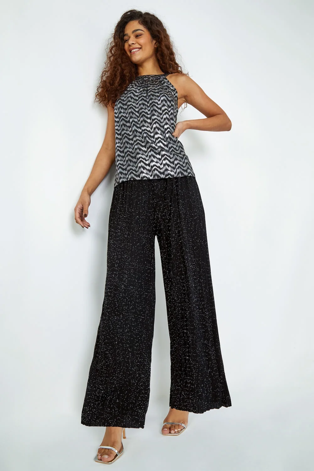 Roman Black Pleated Glitter Stretch Trousers - 24 Image 2