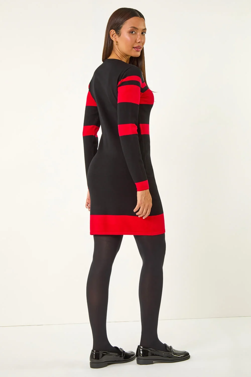Roman Red Colour Block Knitted Dress - 18 Image 4