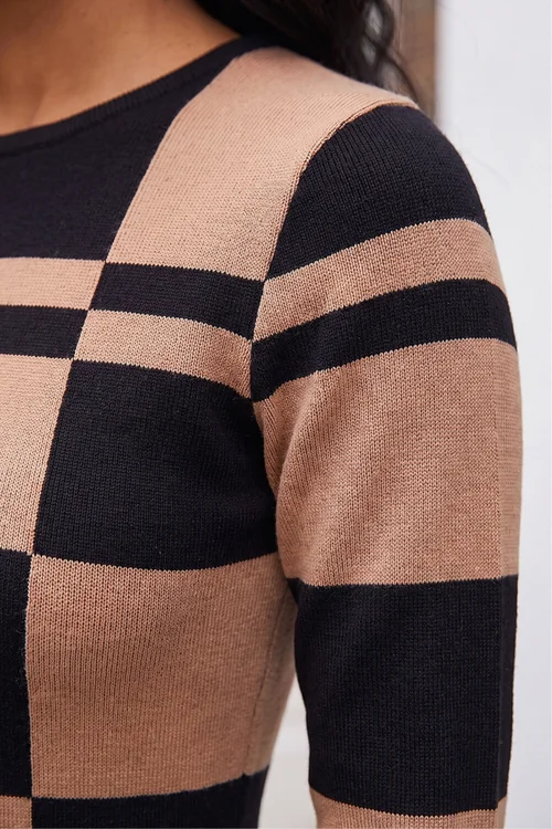 Roman Camel Colour Block Knit Dress - 14 Image 4