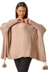 Roman Beige Sparkle Embellished Tassel Poncho - One Size Image 1