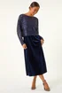 Roman Navy Petite Contrast Sequin Velvet Dress - 12 Image 3