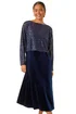 Roman Navy Petite Contrast Sequin Velvet Dress - 12 Image 1