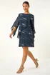 Roman Navy Sequin Embellished Asymmetric Overlay Dress - 16 Image 3