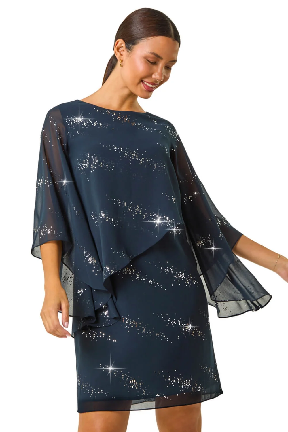 Roman Navy Sequin Embellished Asymmetric Overlay Dress - 16 Image 1