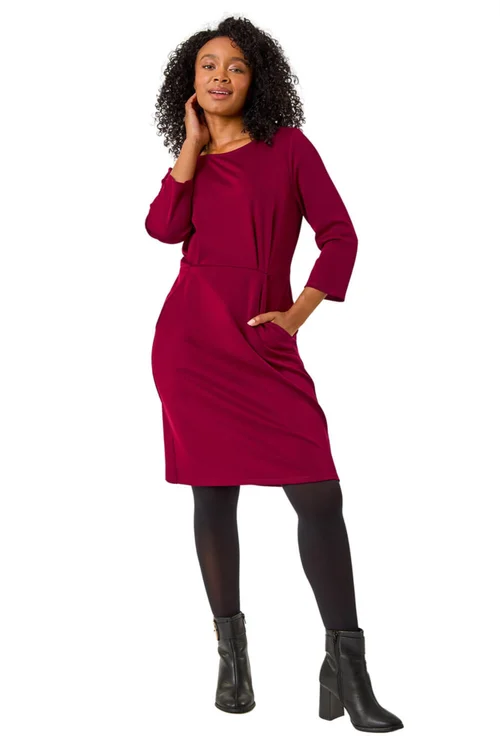 Roman Fuchsia Petite Pocket Stretch Dress - 12 Image 2