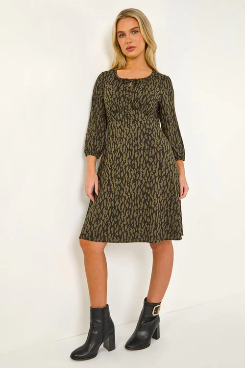 Roman Khaki Petite Abstract Tie Front Stretch Jersey - 8 Image 3