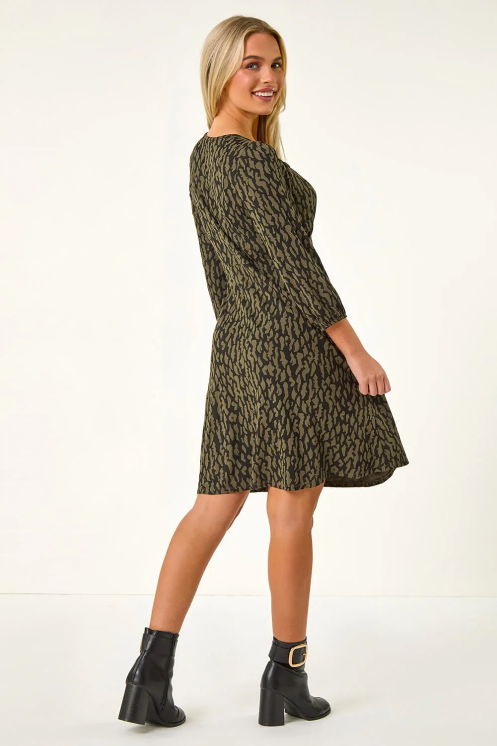 Roman Khaki Petite Abstract Tie Front Stretch Jersey - 8 Image 2