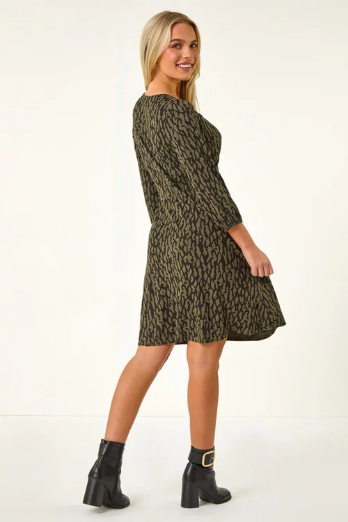 Roman Khaki Petite Abstract Tie Front Stretch Jersey - 8 Image 2
