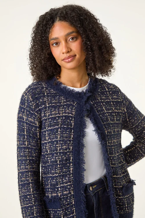 Roman Midnight Blue Textured Pattern Pocket Detail Cardigan - Size 14 Image 2