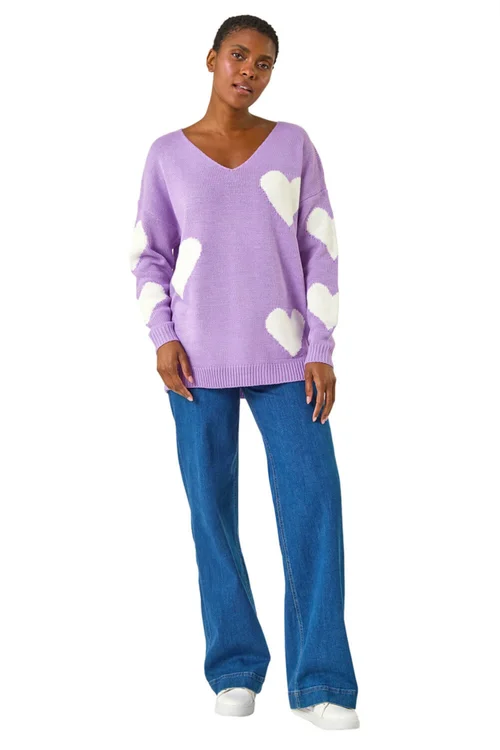Roman Lilac V-Neck Heart Detail Knit Jumper - 10 Image 2