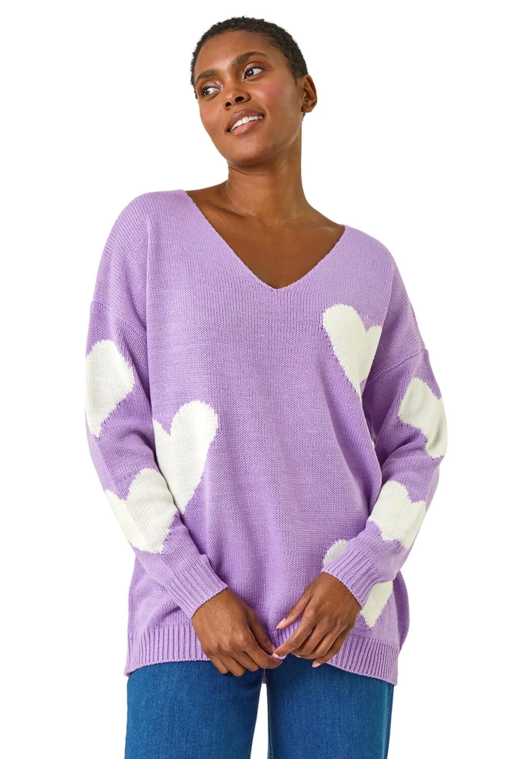 Roman Lilac V-Neck Heart Detail Knit Jumper - 10 Image 1