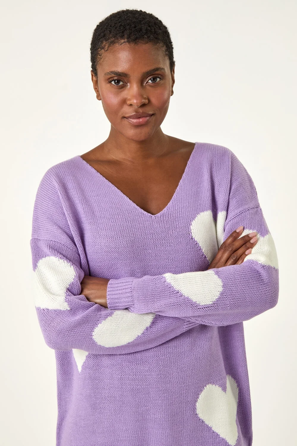 Roman Lilac V-Neck Heart Detail Knit Jumper - 10 Image 4