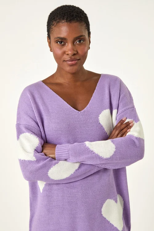 Roman Lilac V-Neck Heart Detail Knit Jumper - 10 Image 4