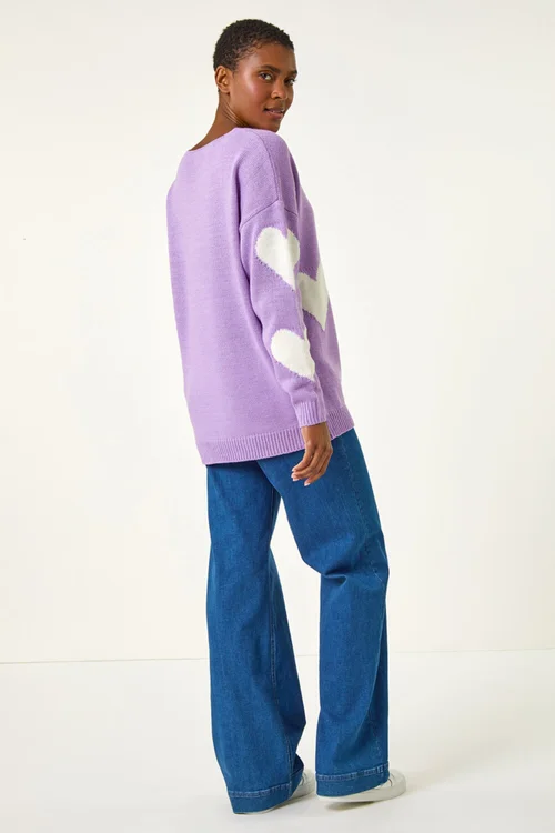 Roman Lilac V-Neck Heart Detail Knit Jumper - 10 Image 3