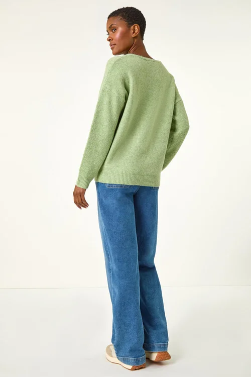 Roman Soft Green Soft V-Neck Star Jumper - 10 Image 4